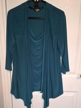 Teal Draped‎ Open-Front Blouse